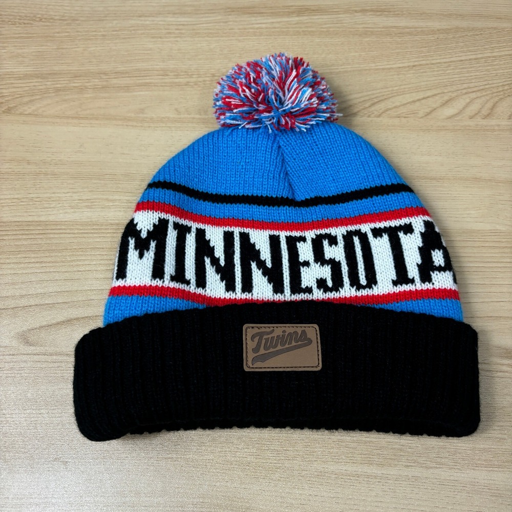 Minnesota Twins Hat Winter Cap Mens Blue Black Beanie Pom Pom MLB Baseball